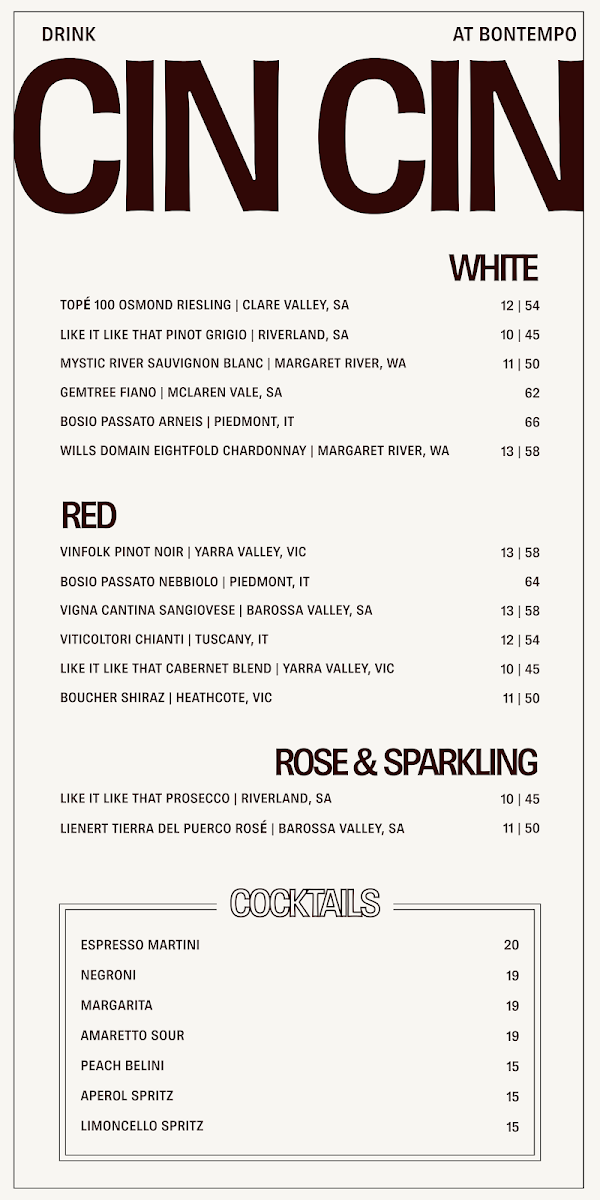 Menu, Bontempo | Wood-Fired Pizza & Pasta Fitzroy