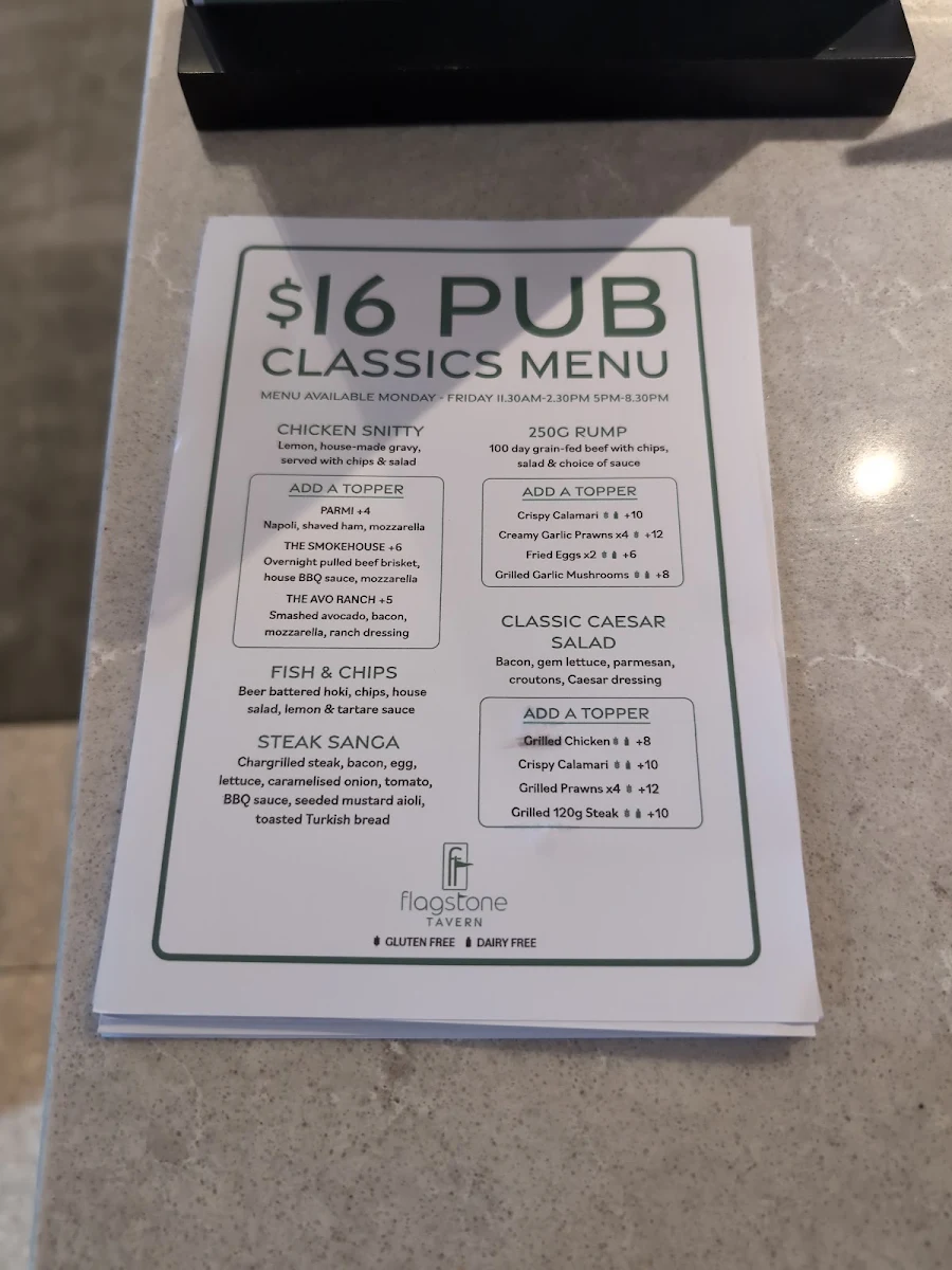 Menu, Flagstone Tavern