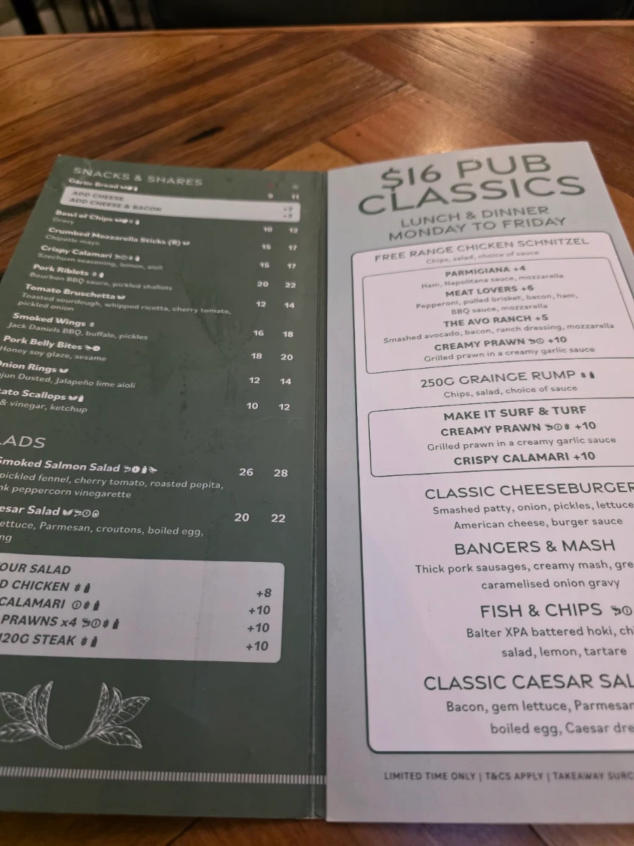 Menu, Flagstone Tavern