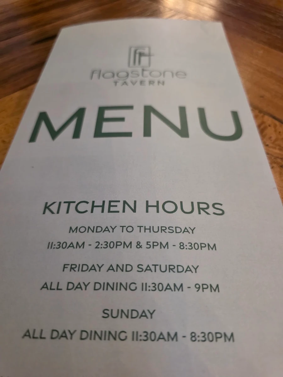 Menu, Flagstone Tavern