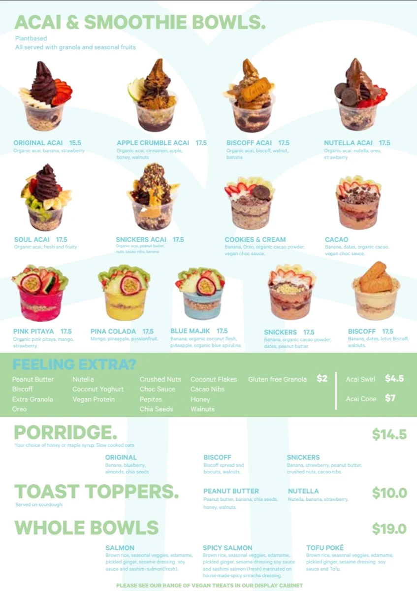 Menu, SolBowl Rosehill