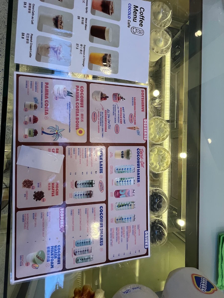 Menu, COCOLO Box Hill