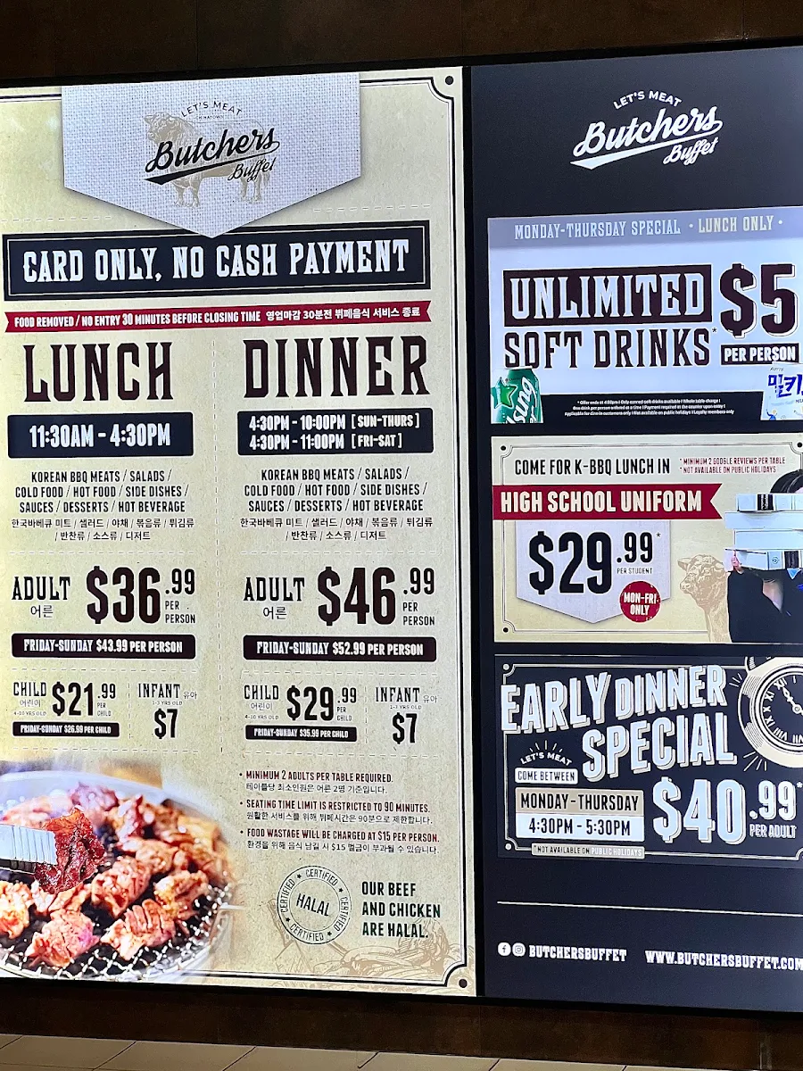 Menu, Butchers Buffet Chinatown