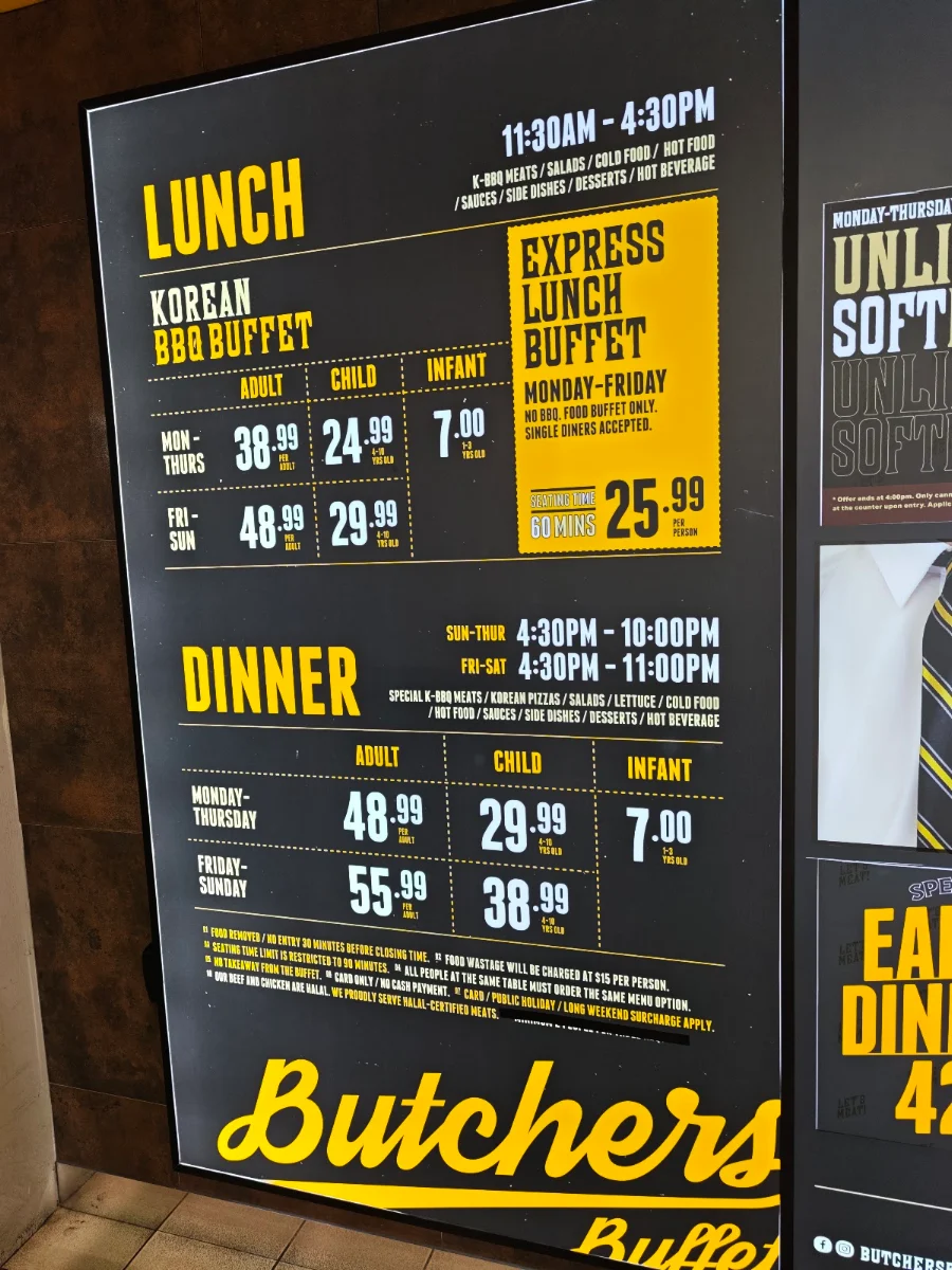 Menu, Butchers Buffet Chinatown