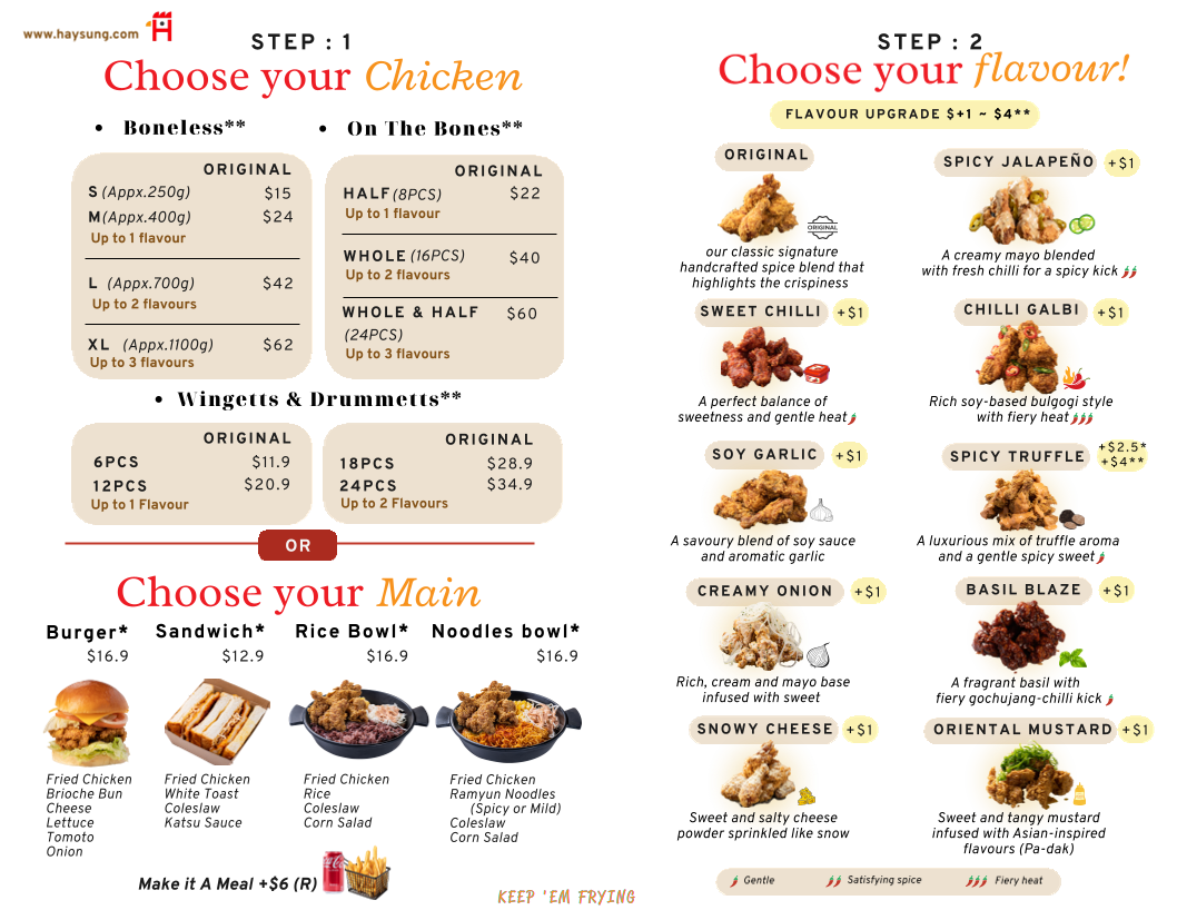 Menu, Haysung Korean Fried Chicken -Boronia-