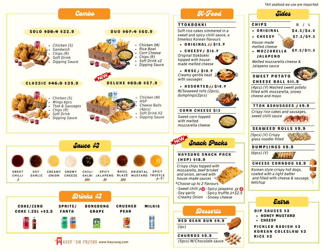 Menu, Haysung Korean Fried Chicken -Boronia-