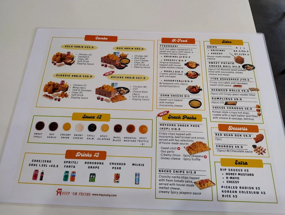 Menu, Haysung Korean Fried Chicken -Boronia-