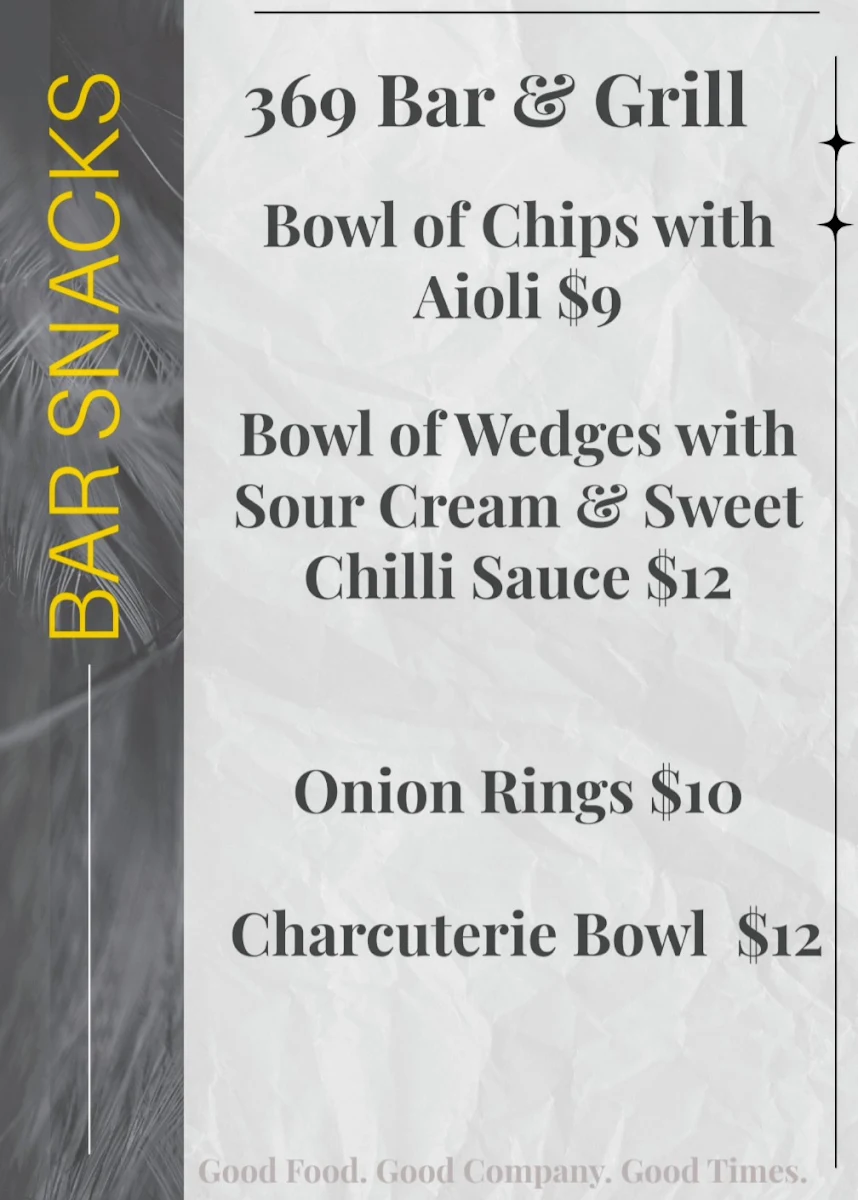Menu, 369 Bar & Grill