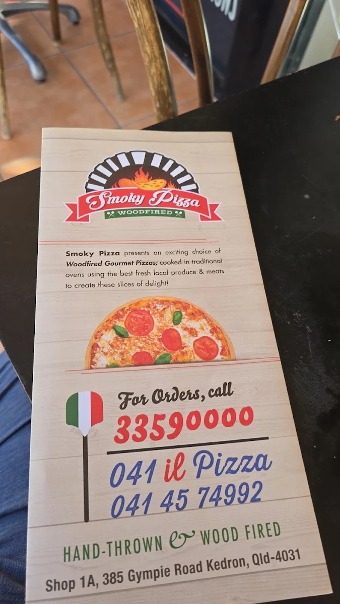 Menu, Smoky Pizza Woodfired