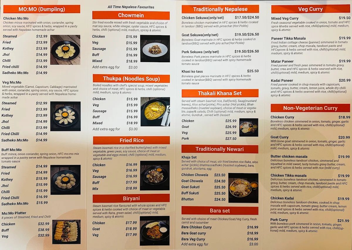 Menu, Chautari Restaurant