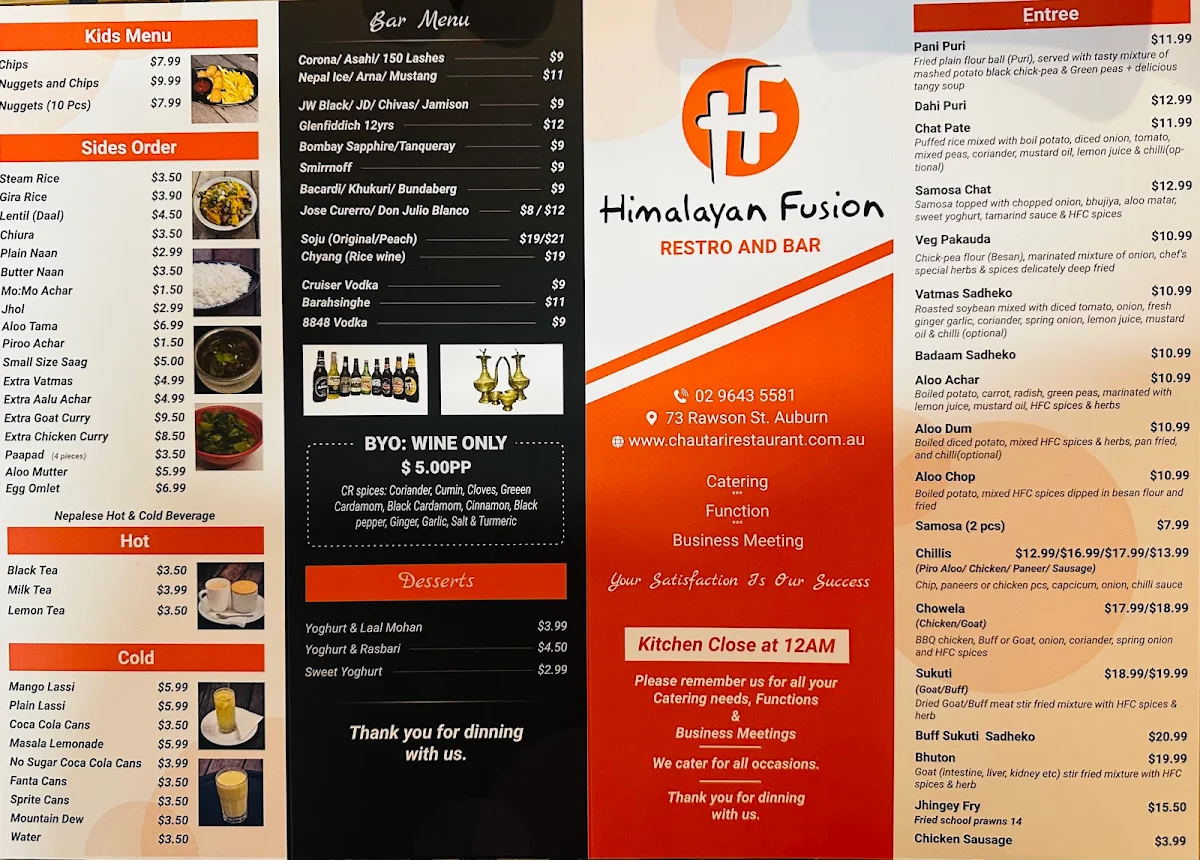 Menu, Chautari Restaurant