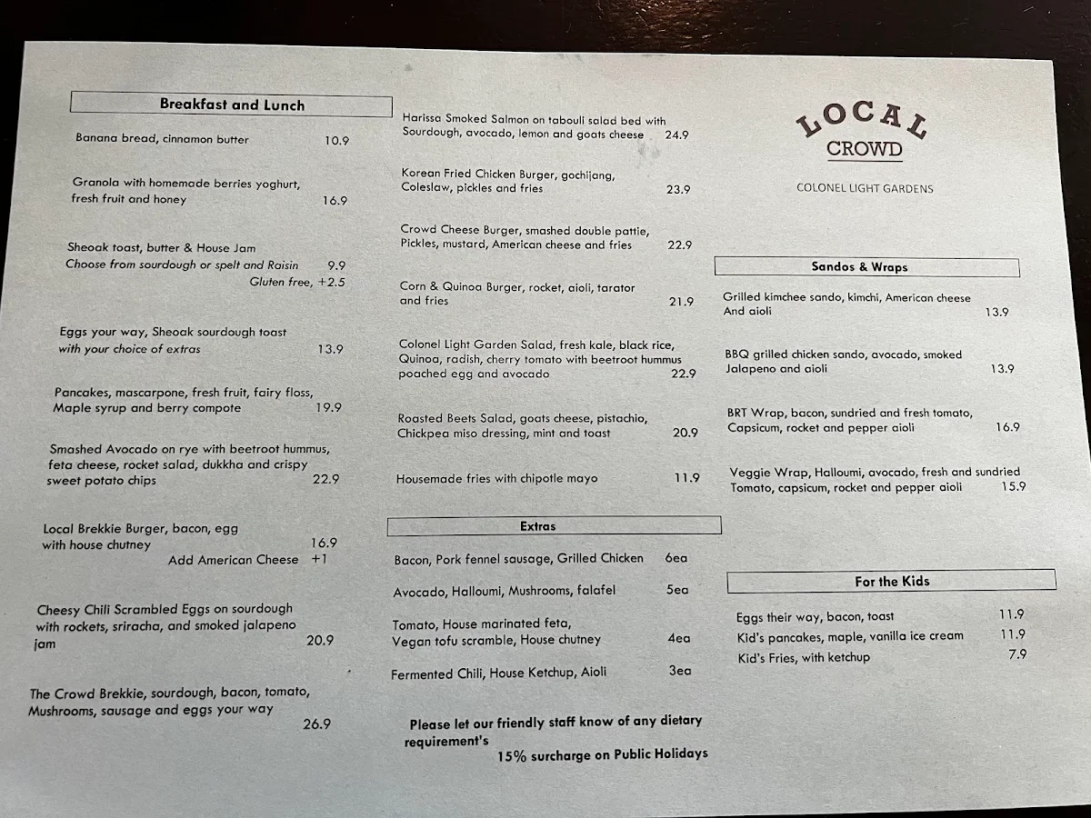 Menu, Local Crowd