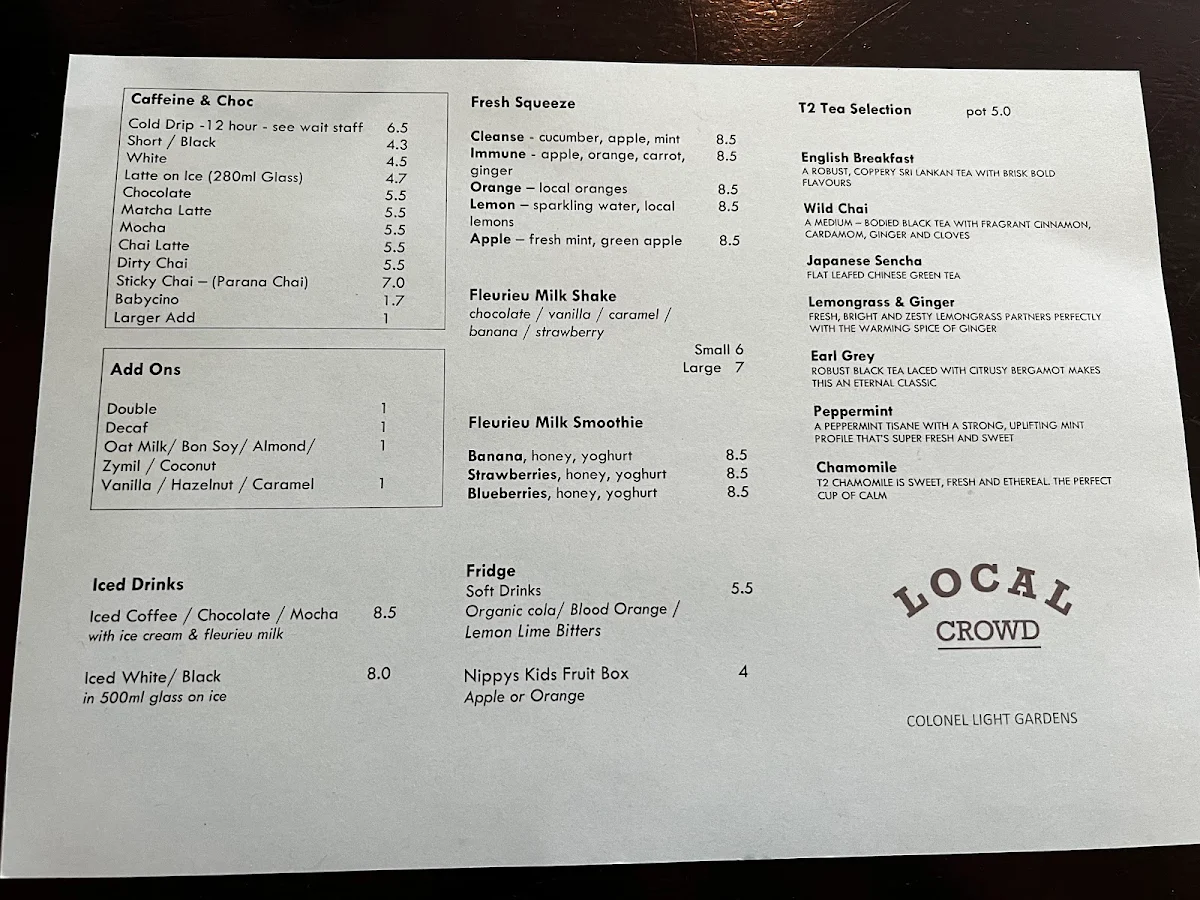 Menu, Local Crowd
