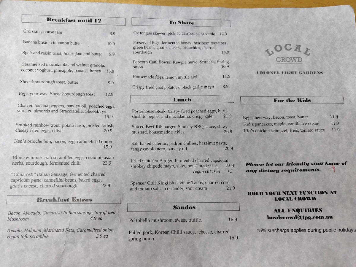 Menu, Local Crowd