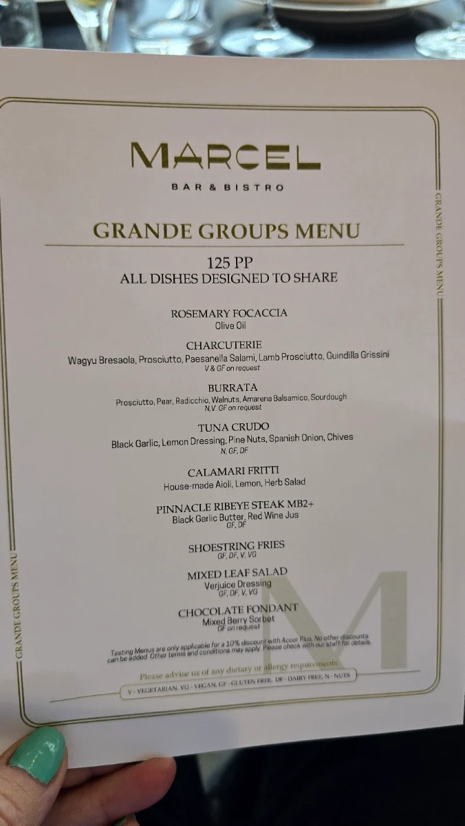 Menu, Marcel Bar and Bistro