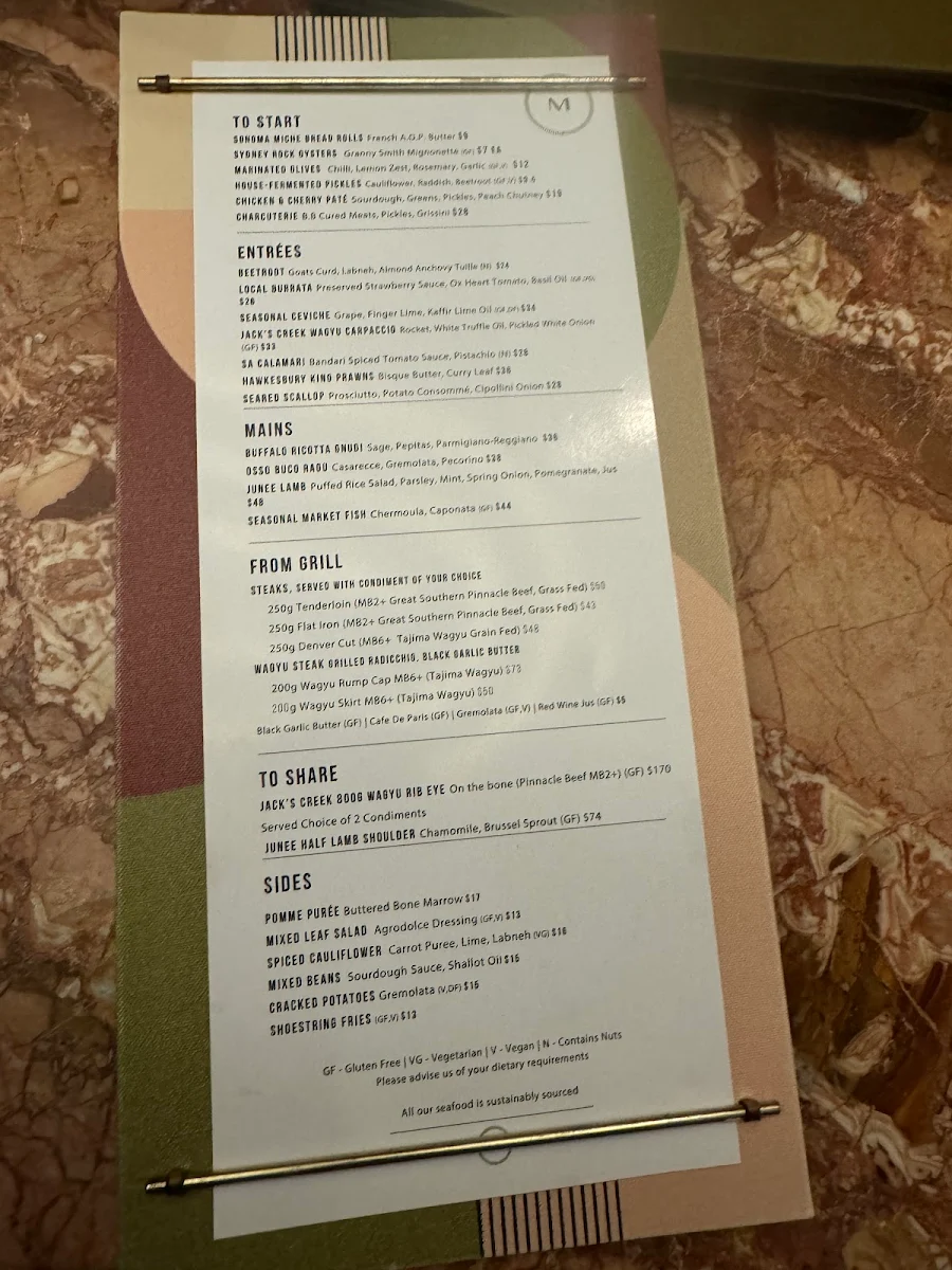 Menu, Marcel Bar and Bistro