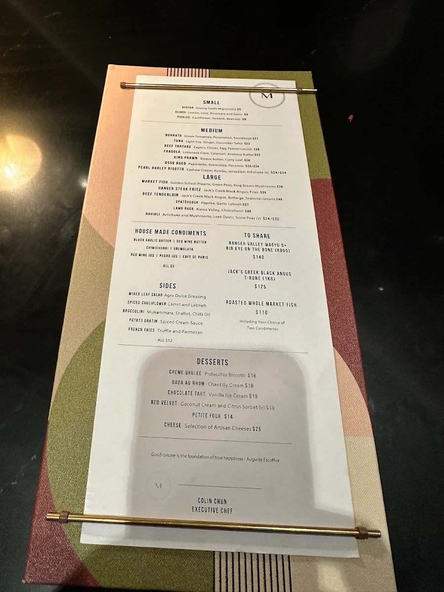 Menu, Marcel Bar and Bistro