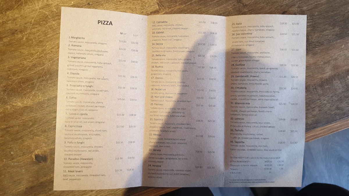 Menu, Pizza Cittadella