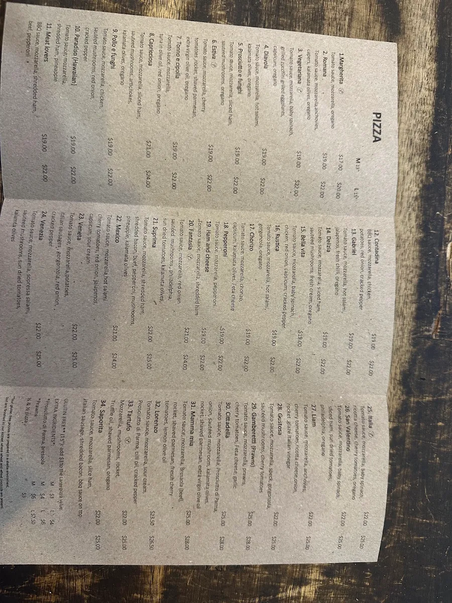 Menu, Pizza Cittadella
