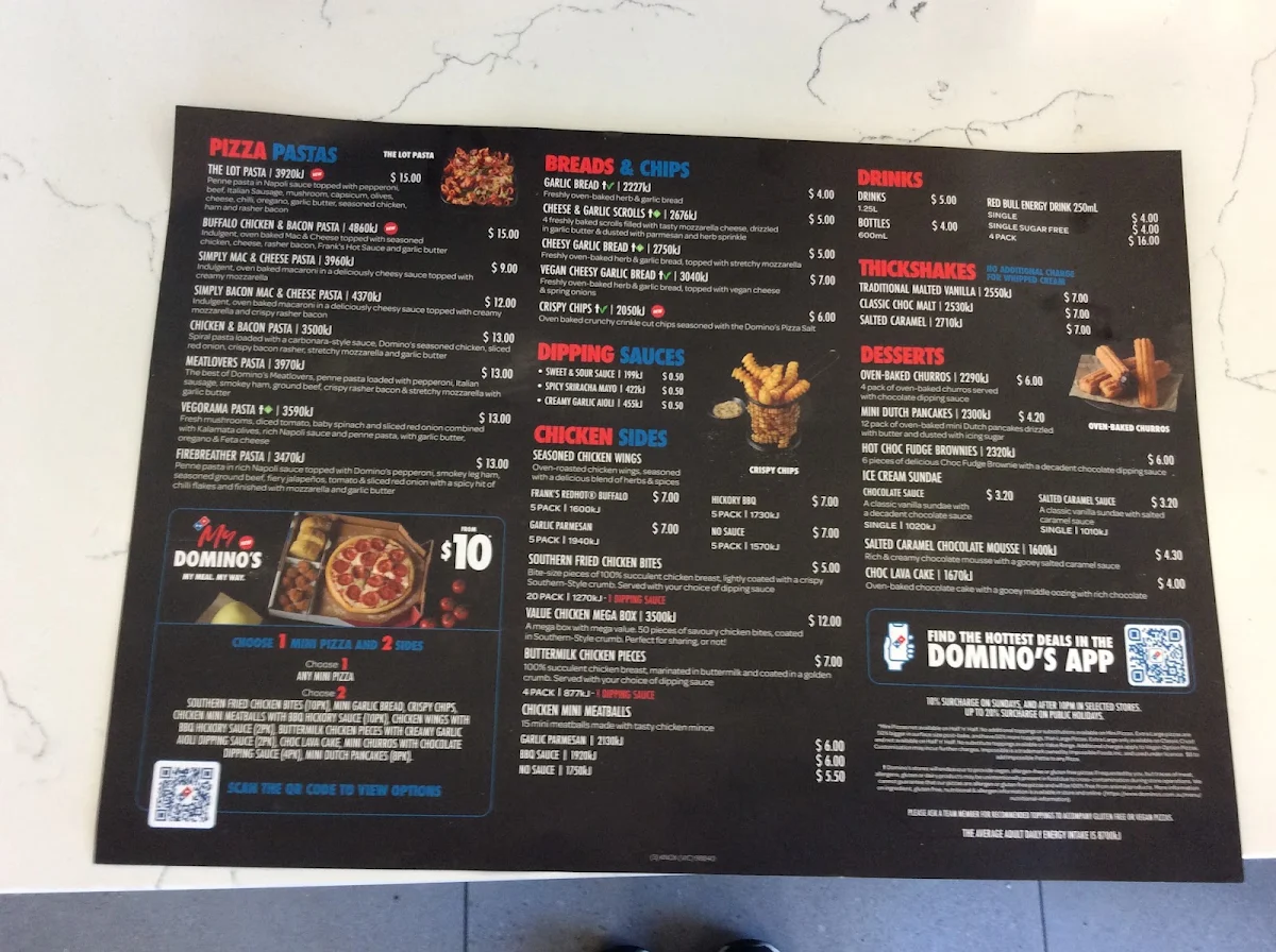Menu, Domino's Pizza Knox