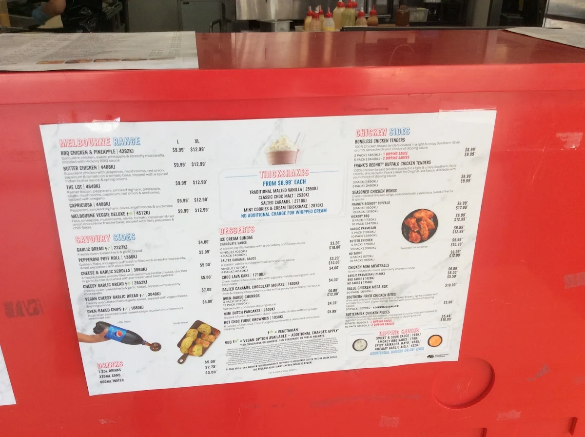 Menu, Domino's Pizza Knox