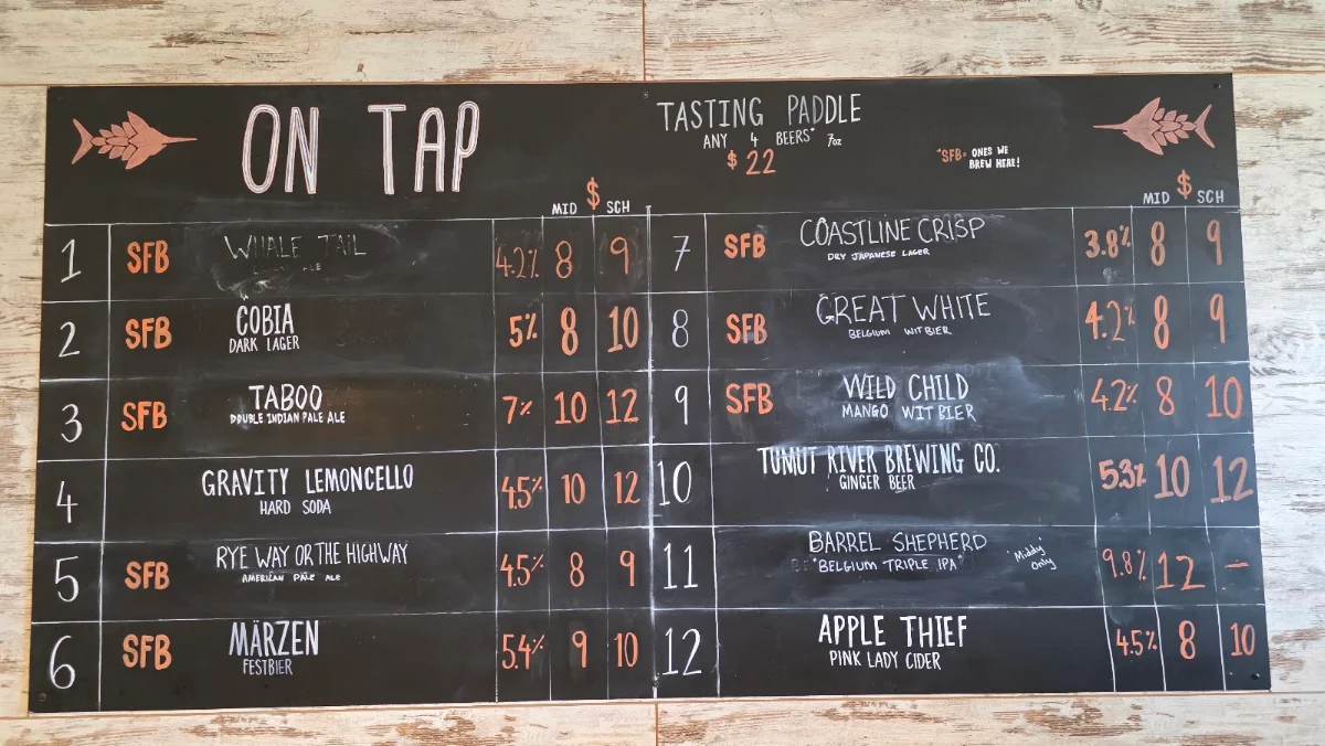 Menu, Swordfish Brewing