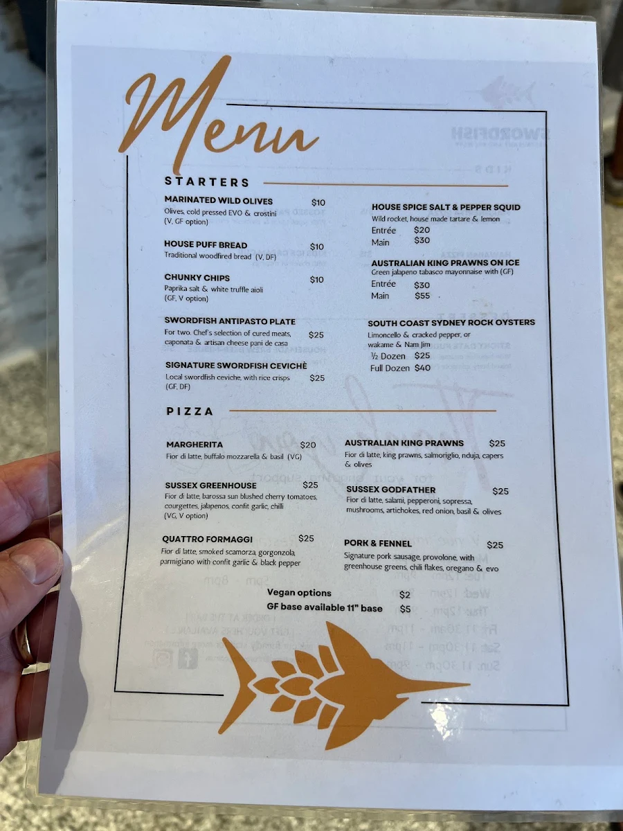 Menu, Swordfish Brewing