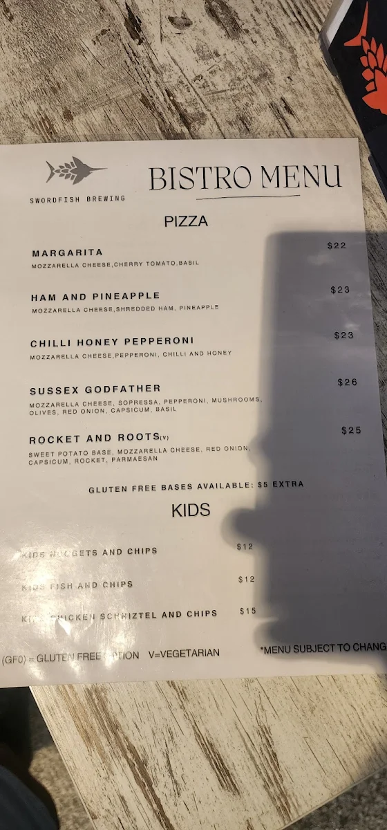 Menu, Swordfish Brewing