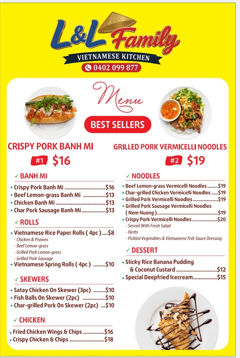 Menu, L&L Family Vietnamese Food Truck
