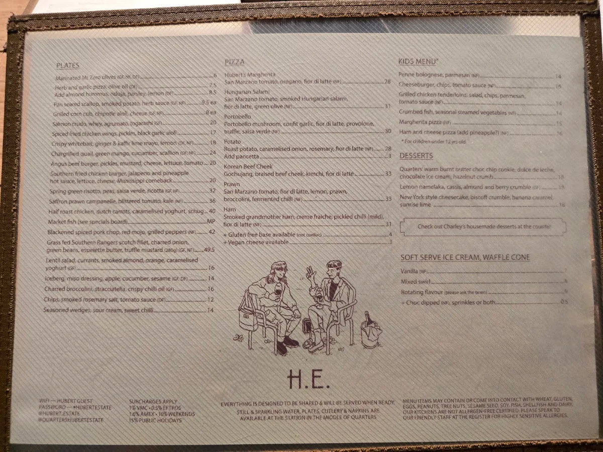 Menu, Quarters