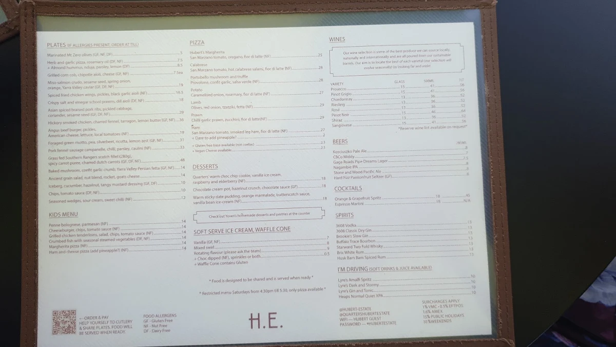 Menu, Quarters