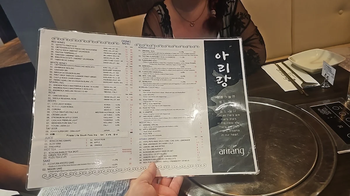 Menu, Arirang Korean BBQ
