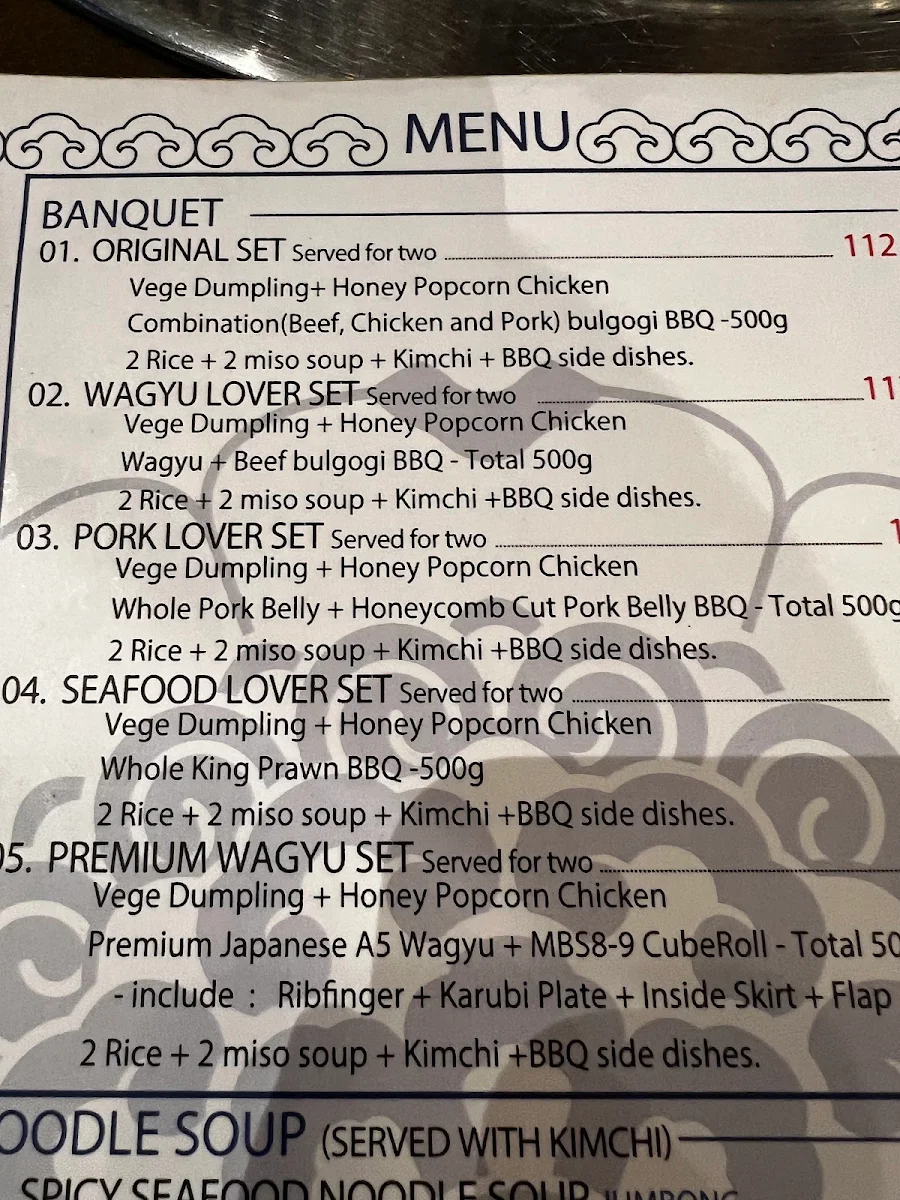 Menu, Arirang Korean BBQ
