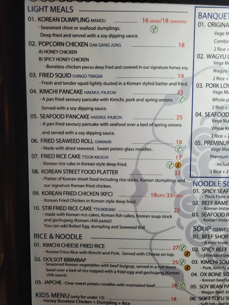 Menu, Arirang Korean BBQ