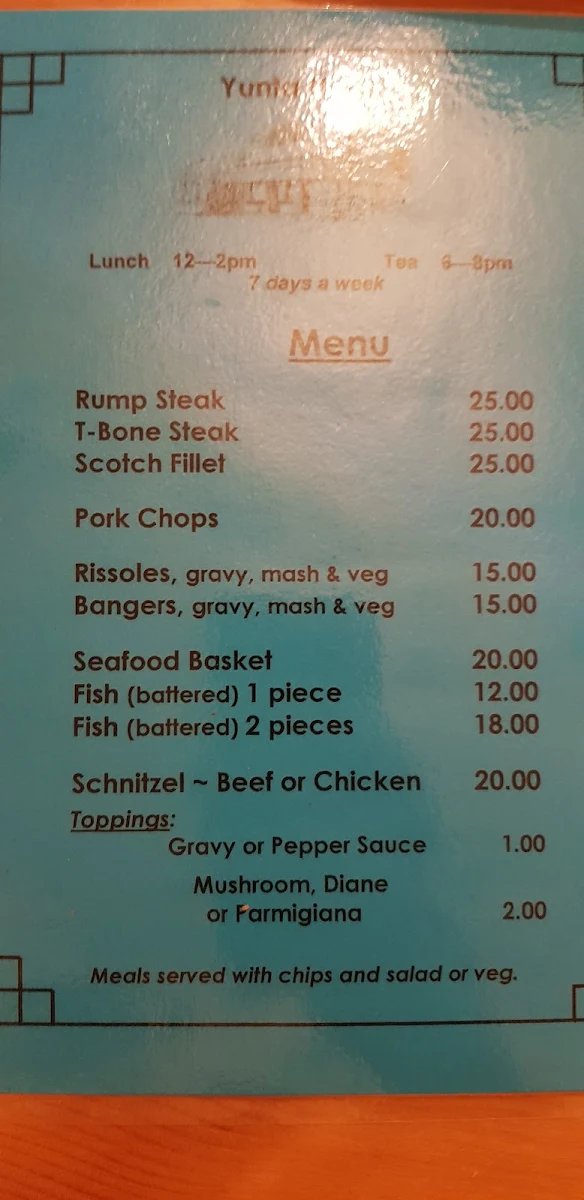 Menu, Yunta Hotel