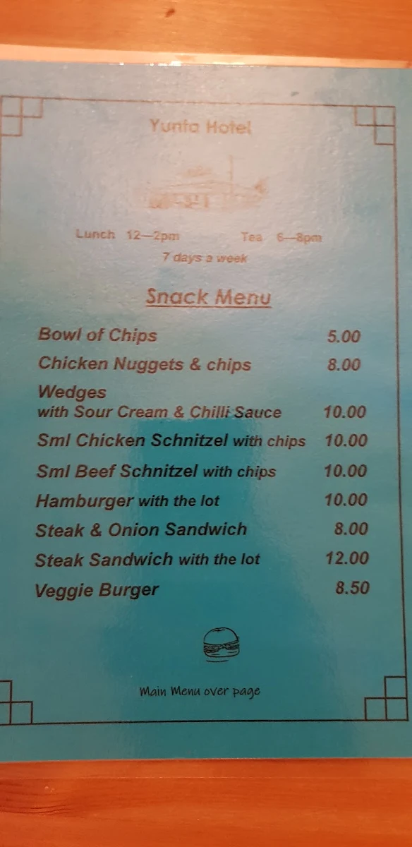 Menu, Yunta Hotel