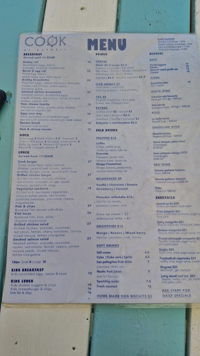 Menu, Cook @ Kurnell