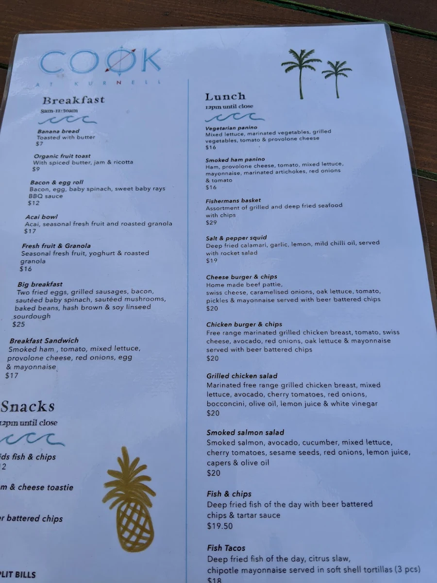 Menu, Cook @ Kurnell