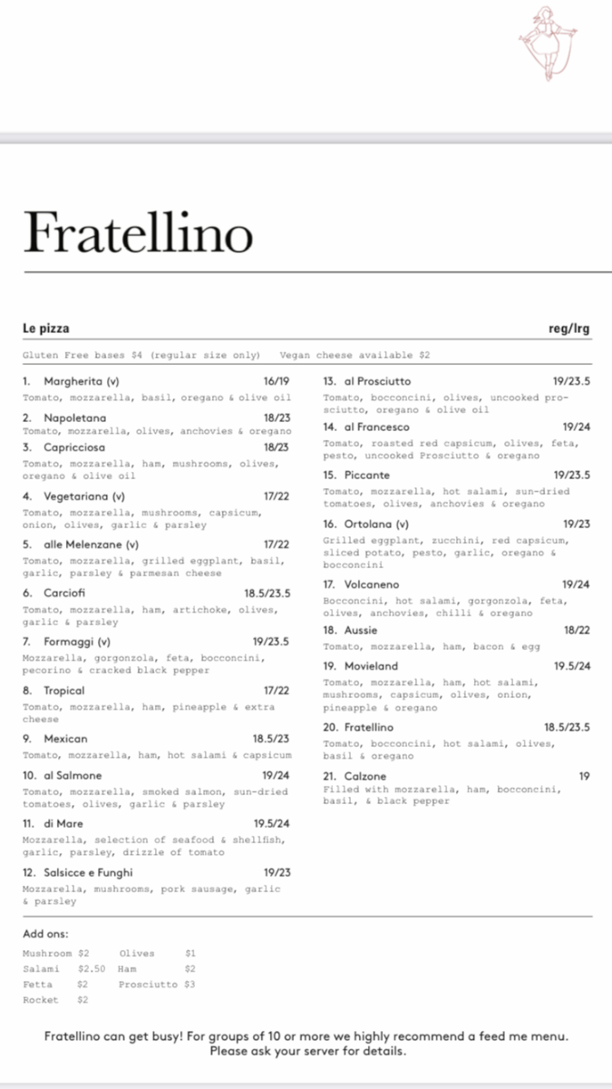 Menu, Fratellino - Richmond