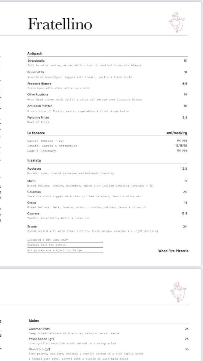 Menu, Fratellino - Richmond