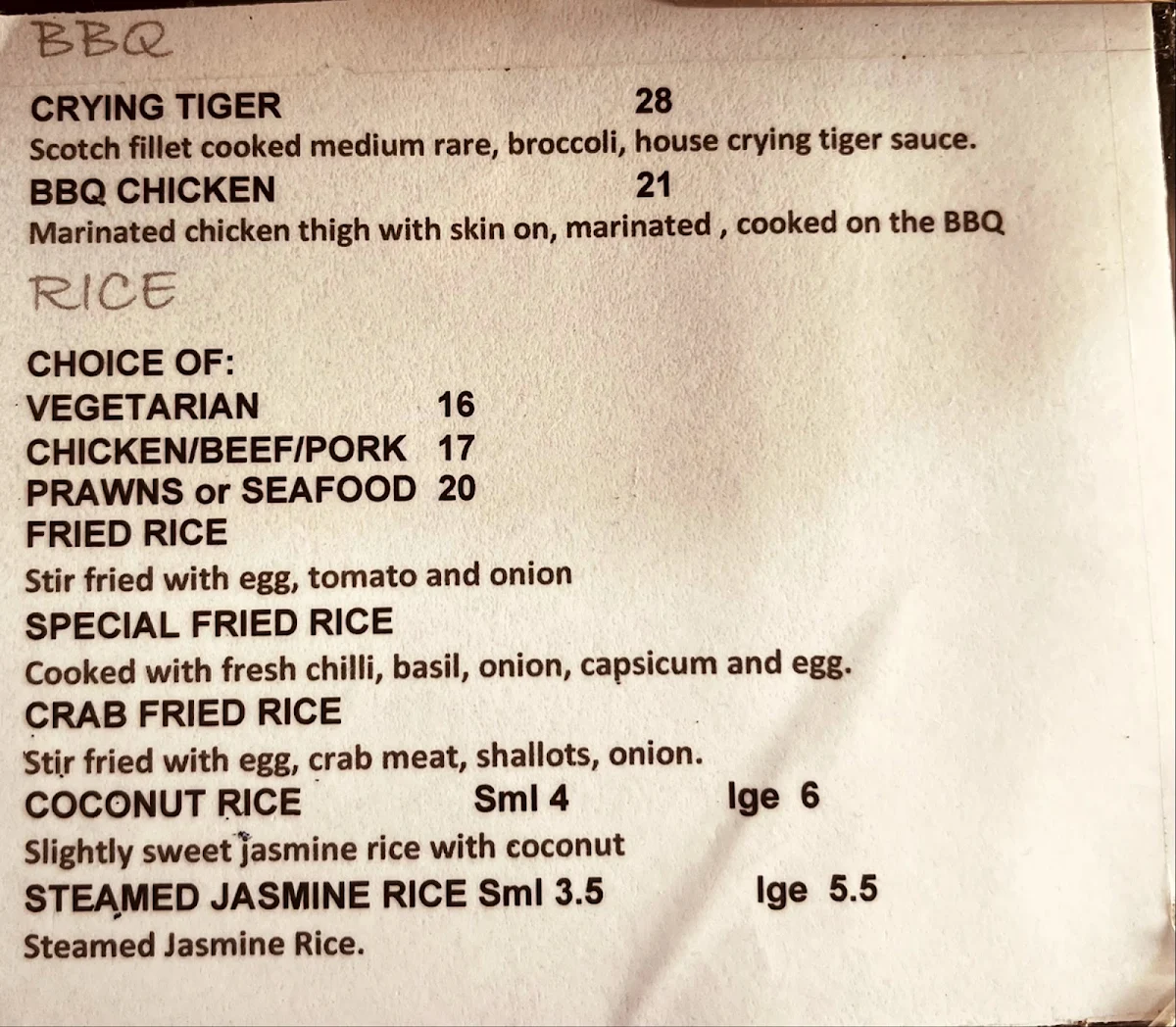 Menu, Tuk Tuk Cook in Progress