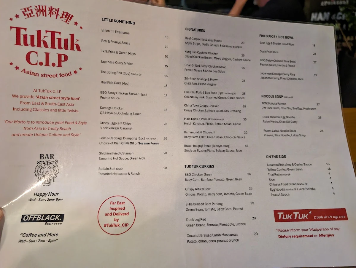 Menu, Tuk Tuk Cook in Progress