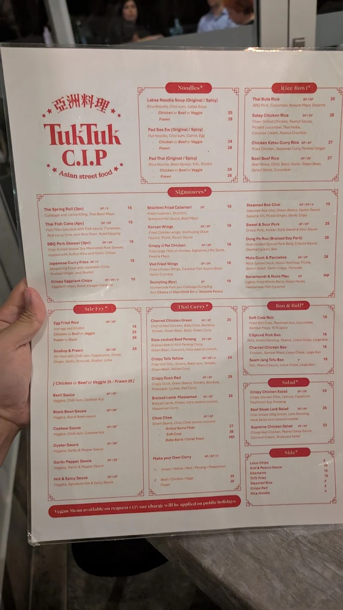 Menu, Tuk Tuk Cook in Progress