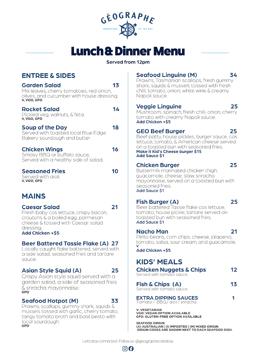 Menu, Geographe Restaurant and Espresso Bar