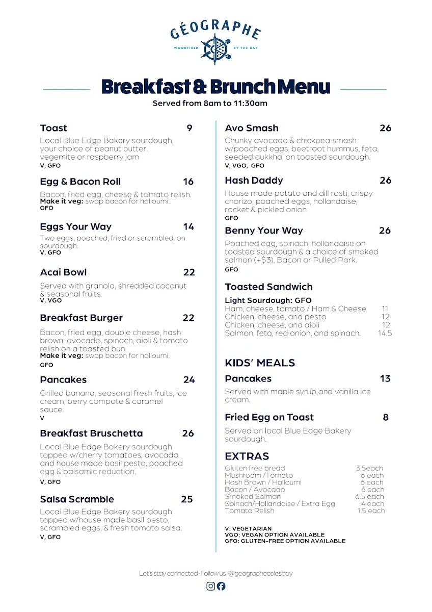Menu, Geographe Restaurant and Espresso Bar