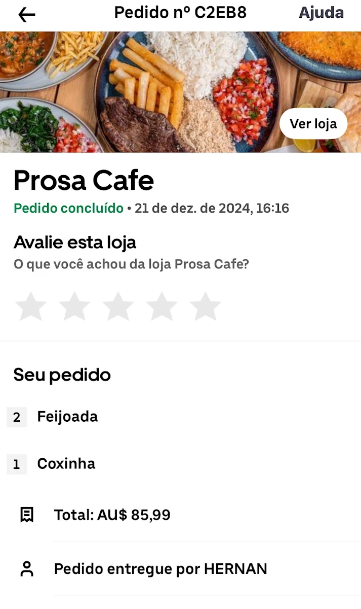 Menu, Prosa Cafe