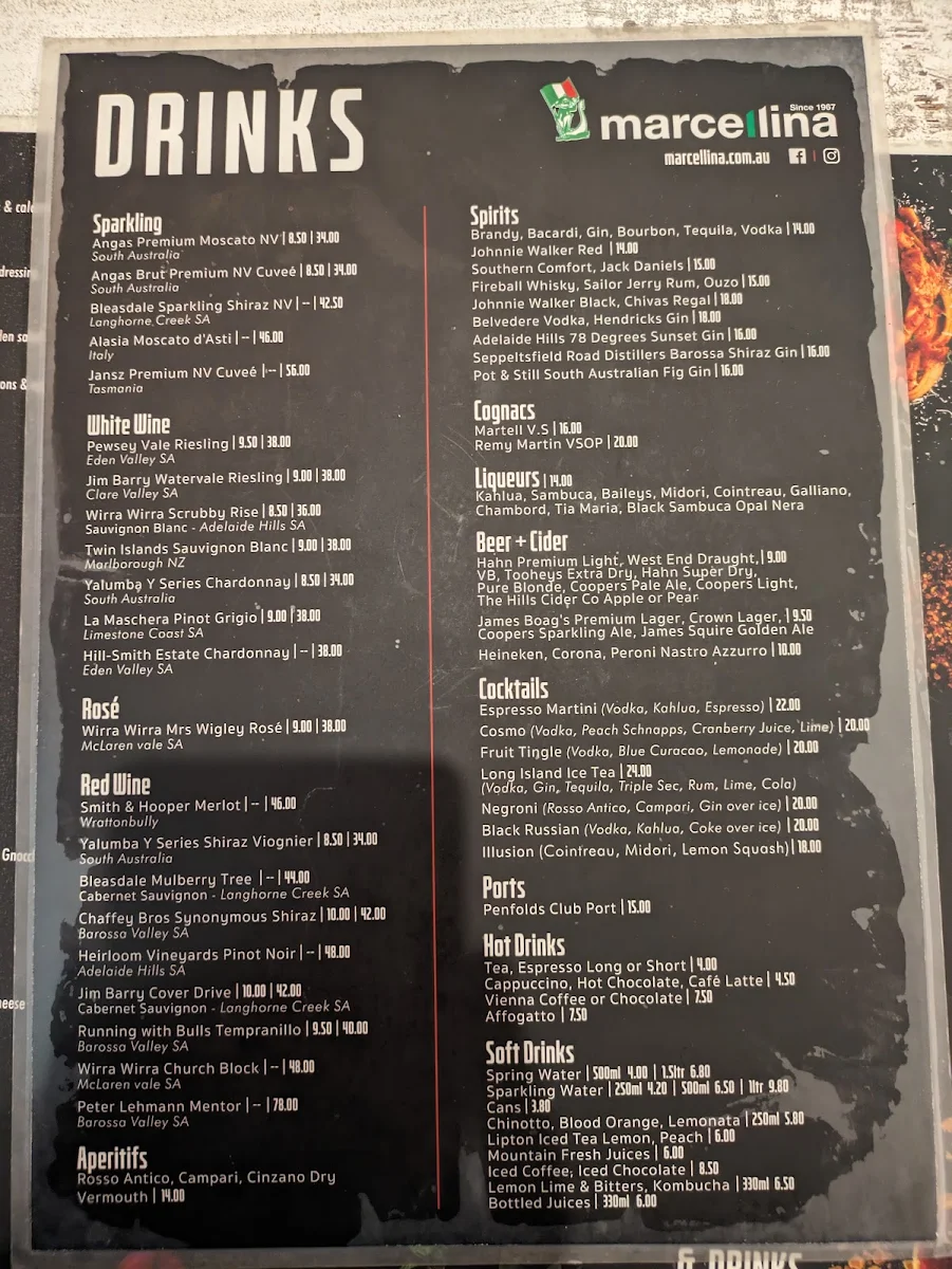 Menu, Marcellina Adelaide