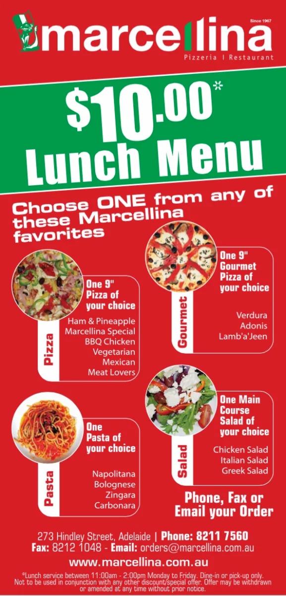 Menu, Marcellina Adelaide