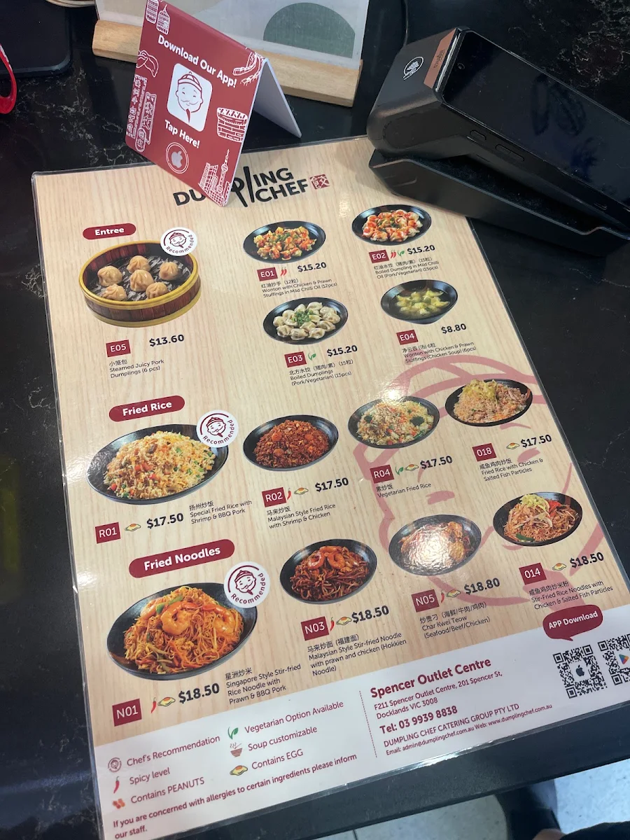 Menu, Dumpling Chef Spencer Outlet
