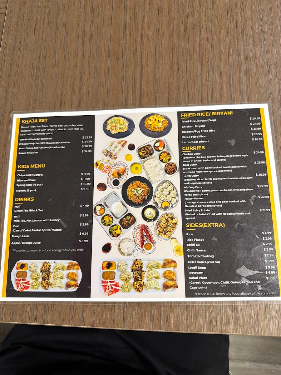 Menu, Mount View Nepalese Resturant